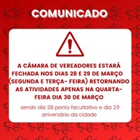 RECESSO DO FERIADO DE ANIVERSÁRIO DA CIDADE