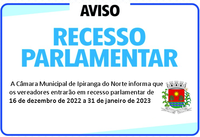 VEREADORES ENTRAM EM RECESSO PARLAMENTAR NESTA SEXTA FEIRA -16/12/2022